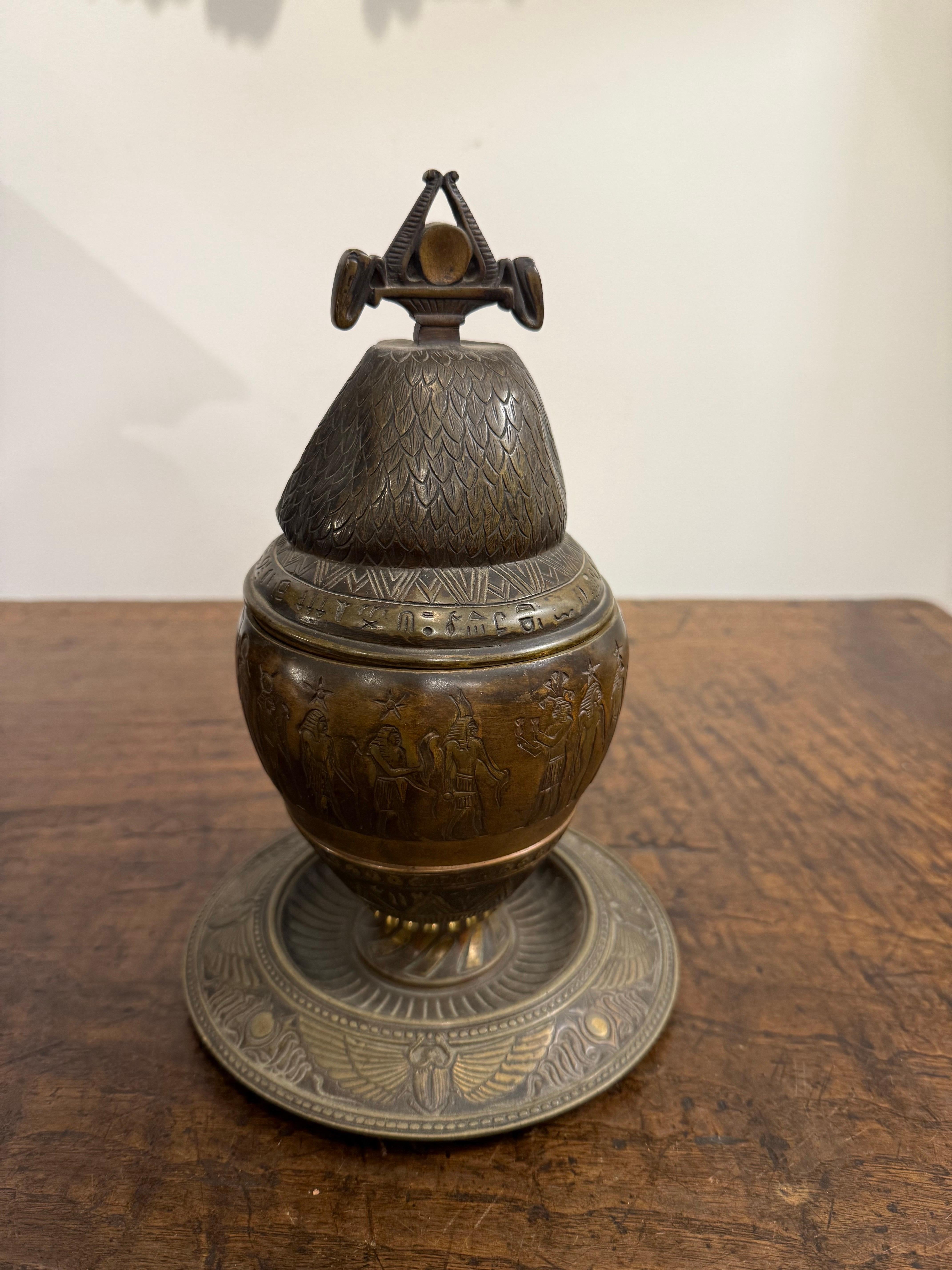 Brass A Bronze Falcon Headed Canopic Jar, Early 20th Century For Sale