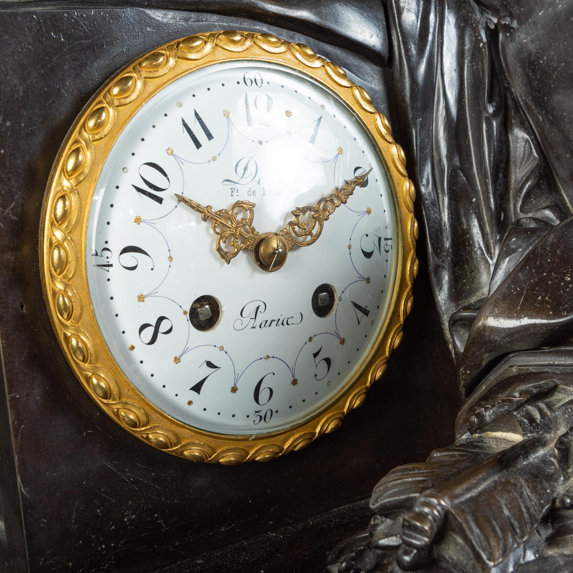 Bronze Figural Clock by Deniere, Paris, circa 1870 In Good Condition For Sale In West Palm Beach, FL