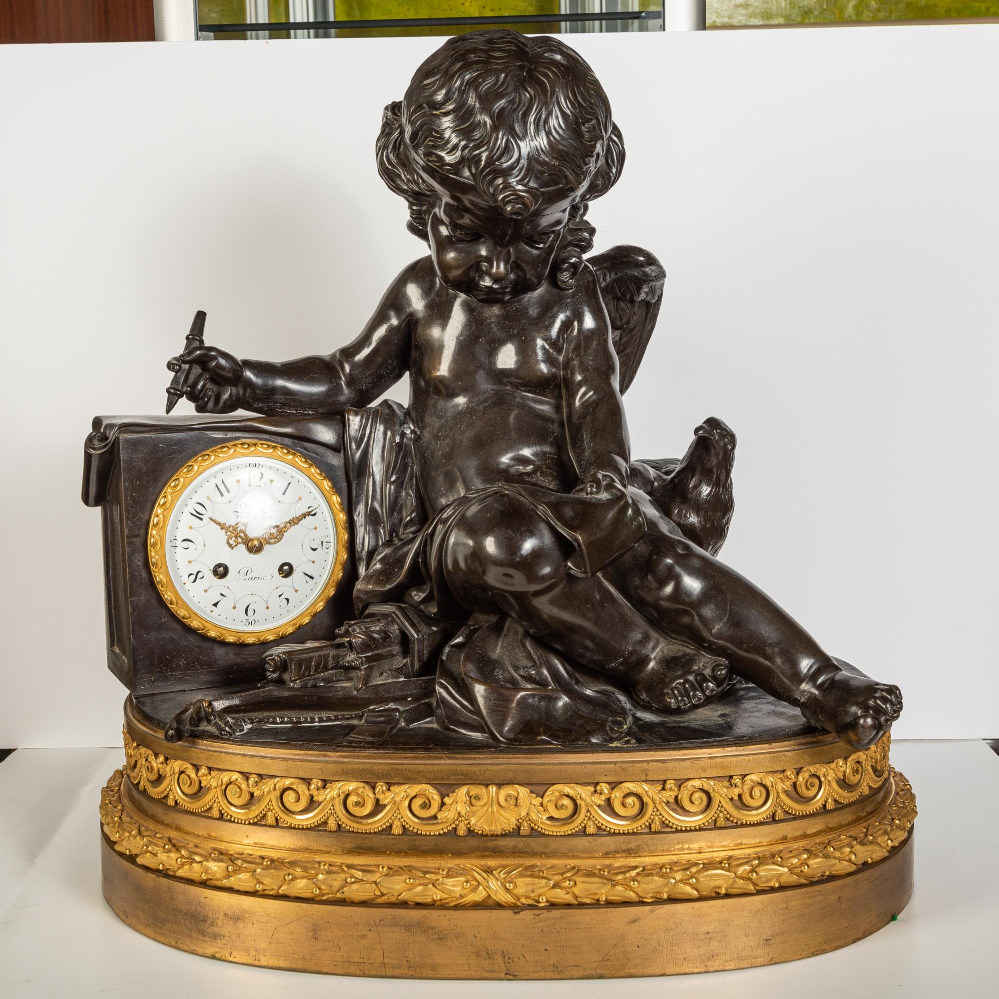 Late 19th Century Bronze Figural Clock by Deniere, Paris, circa 1870 For Sale