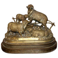 A Bronze Figural Group of Rams by Jules Moignez