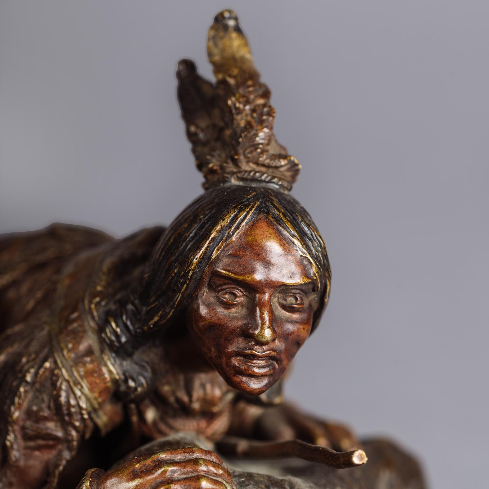 Austrian Bronze Figure of a Native American Scout with Rifle by Carl Kauba, circa 1910 For Sale