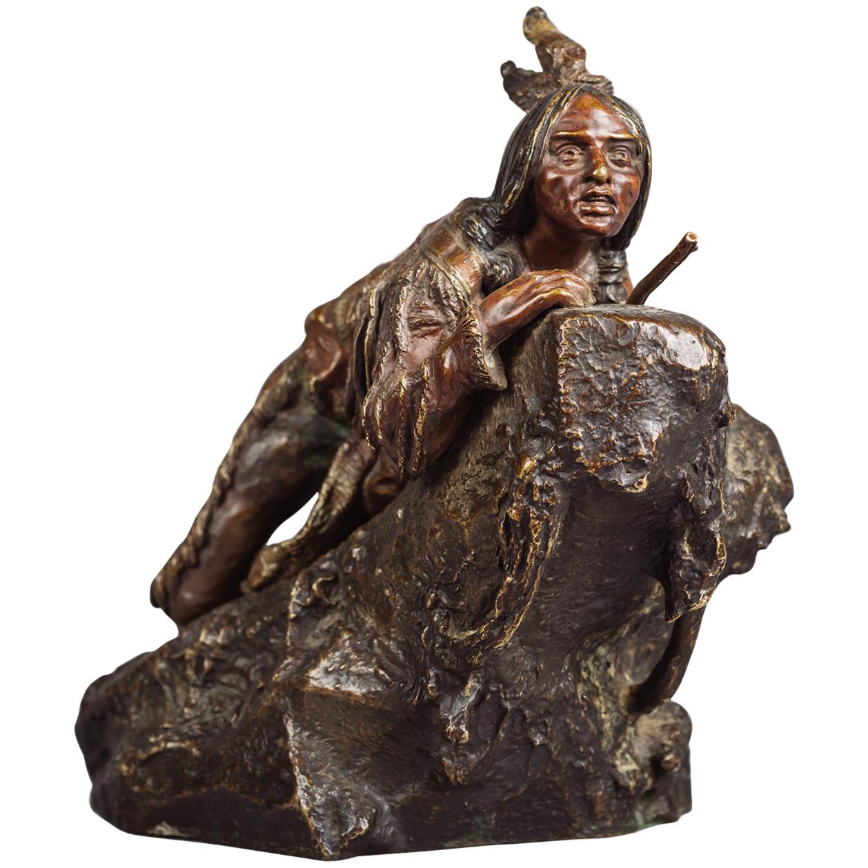 Bronze Figure of a Native American Scout with Rifle by Carl Kauba, circa 1910