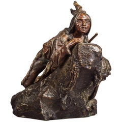 Bronzefigur eines amerikanischen Ureinwohners mit Rifle von Carl Kauba, um 1910