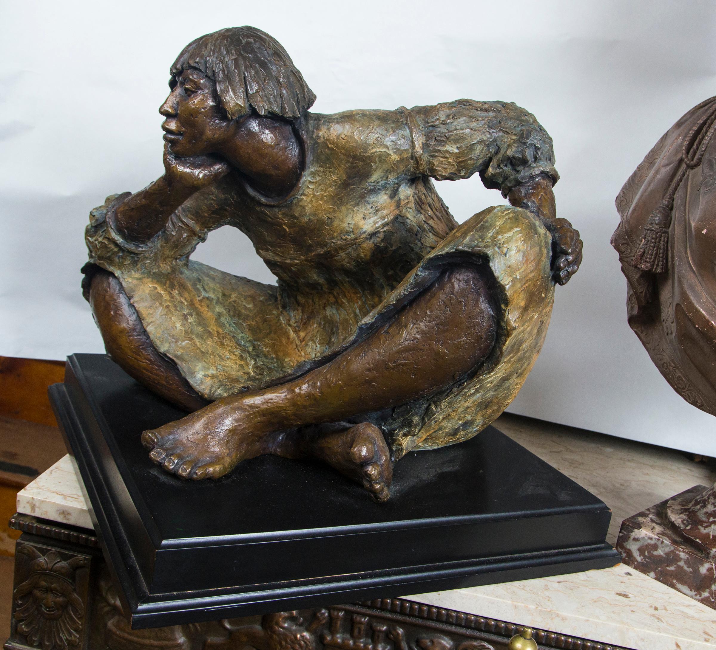 Bronze Figure of a Native American Woman, Signed For Sale 2