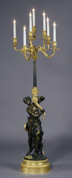 Bronze Floor Standing Candelabrum after a Model by Clodion, circa 1880