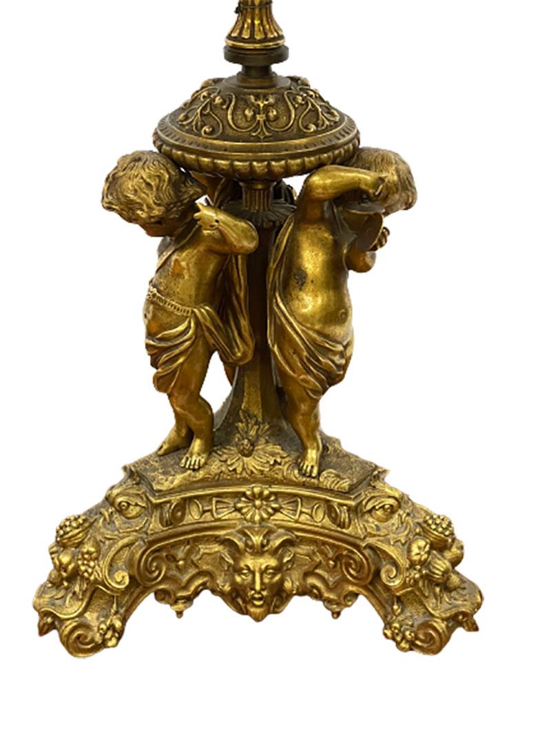 Gilt Bronze Gilded with Musical Putti Table Lamp For Sale