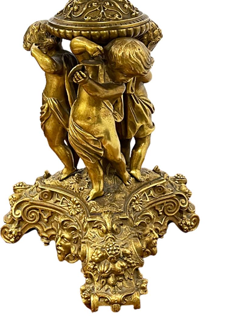 19th Century Bronze Gilded with Musical Putti Table Lamp For Sale