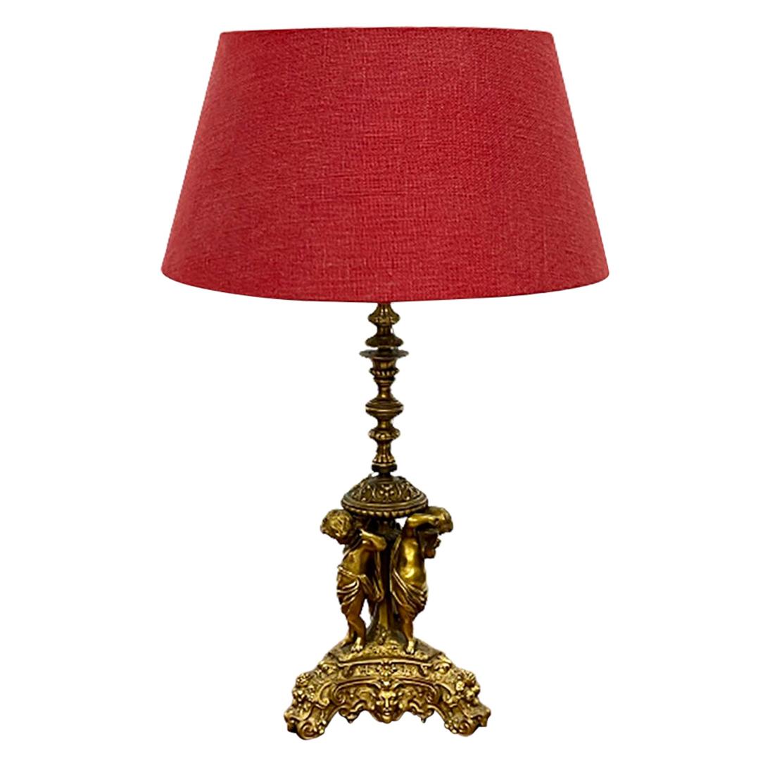 Lampe de table Putti en bronze doré avec motifs musicaux