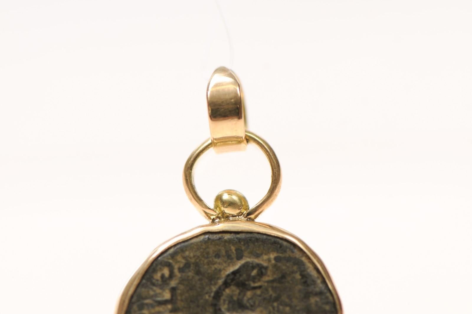 A Bronze Greek [coin] pendant w 18 karat gold (pendant only) For Sale 6