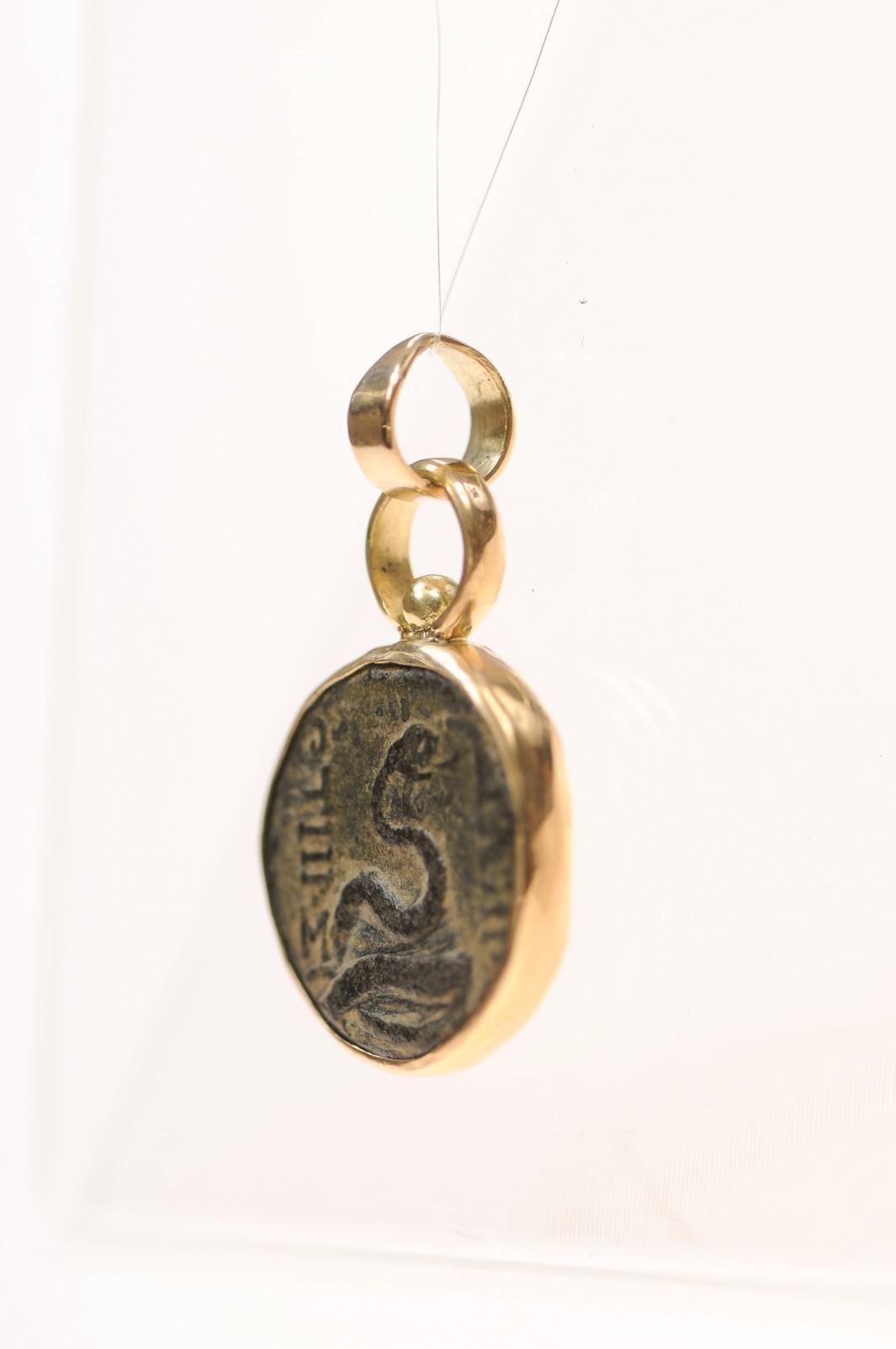 A Bronze Greek [coin] pendant w 18 karat gold (pendant only) For Sale 7
