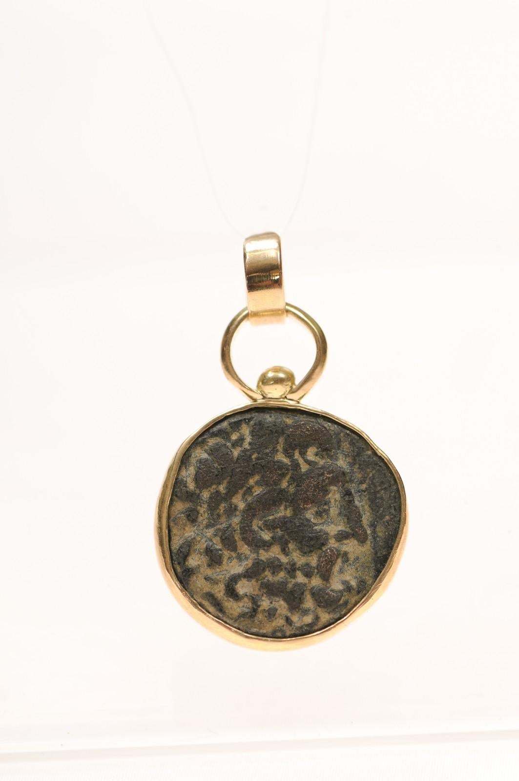 Classical Greek A Bronze Greek [coin] pendant w 18 karat gold (pendant only) For Sale