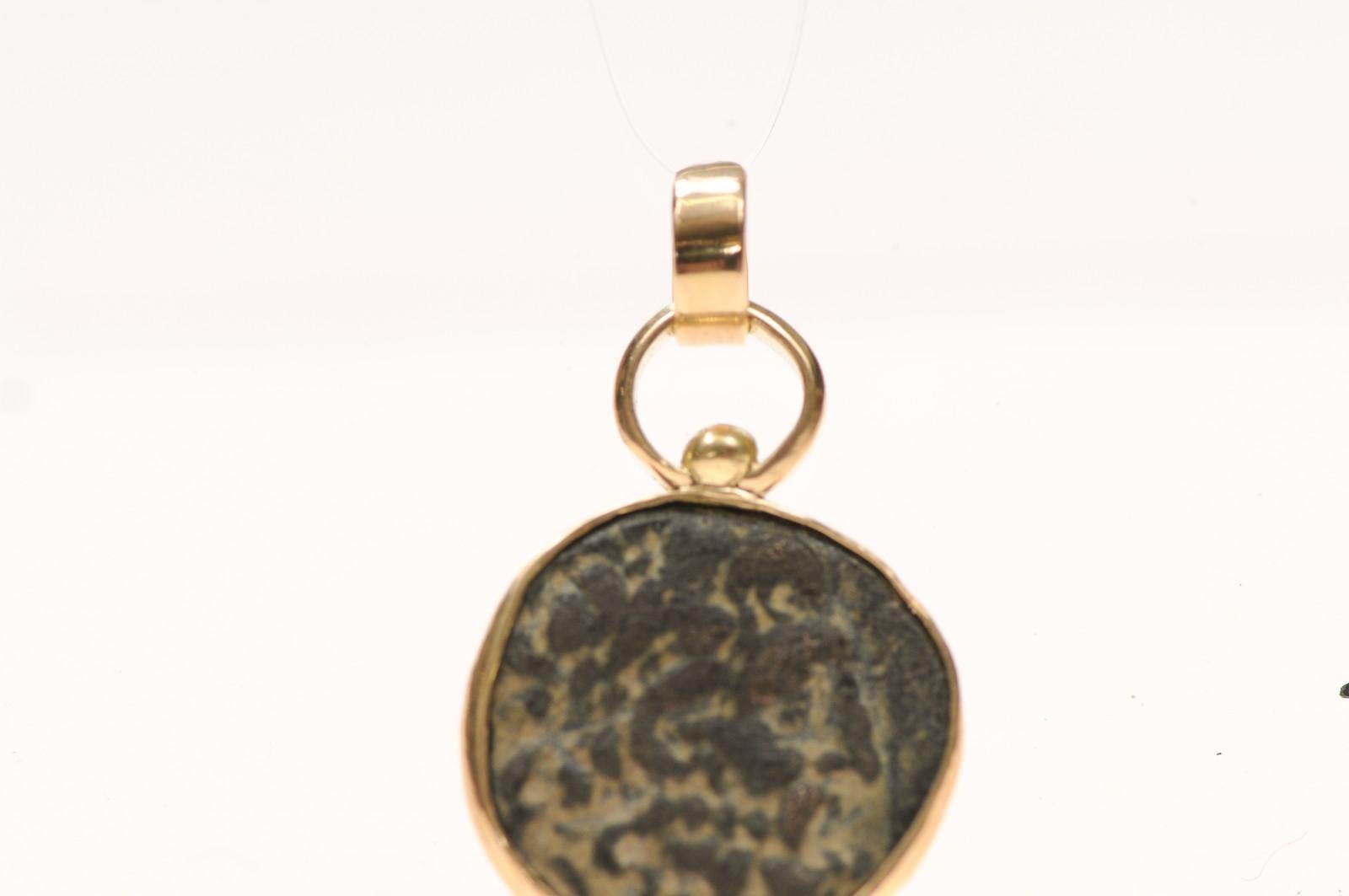 Women's or Men's A Bronze Greek [coin] pendant w 18 karat gold (pendant only) For Sale