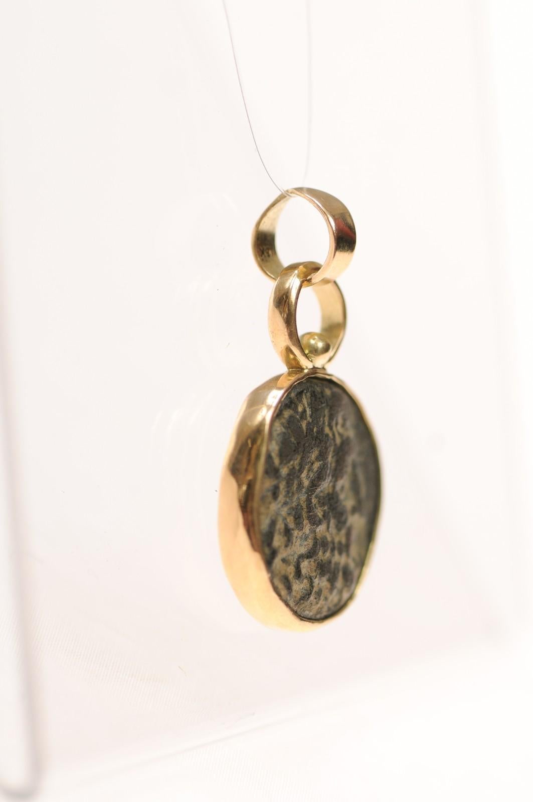 A Bronze Greek [coin] pendant w 18 karat gold (pendant only) For Sale 2