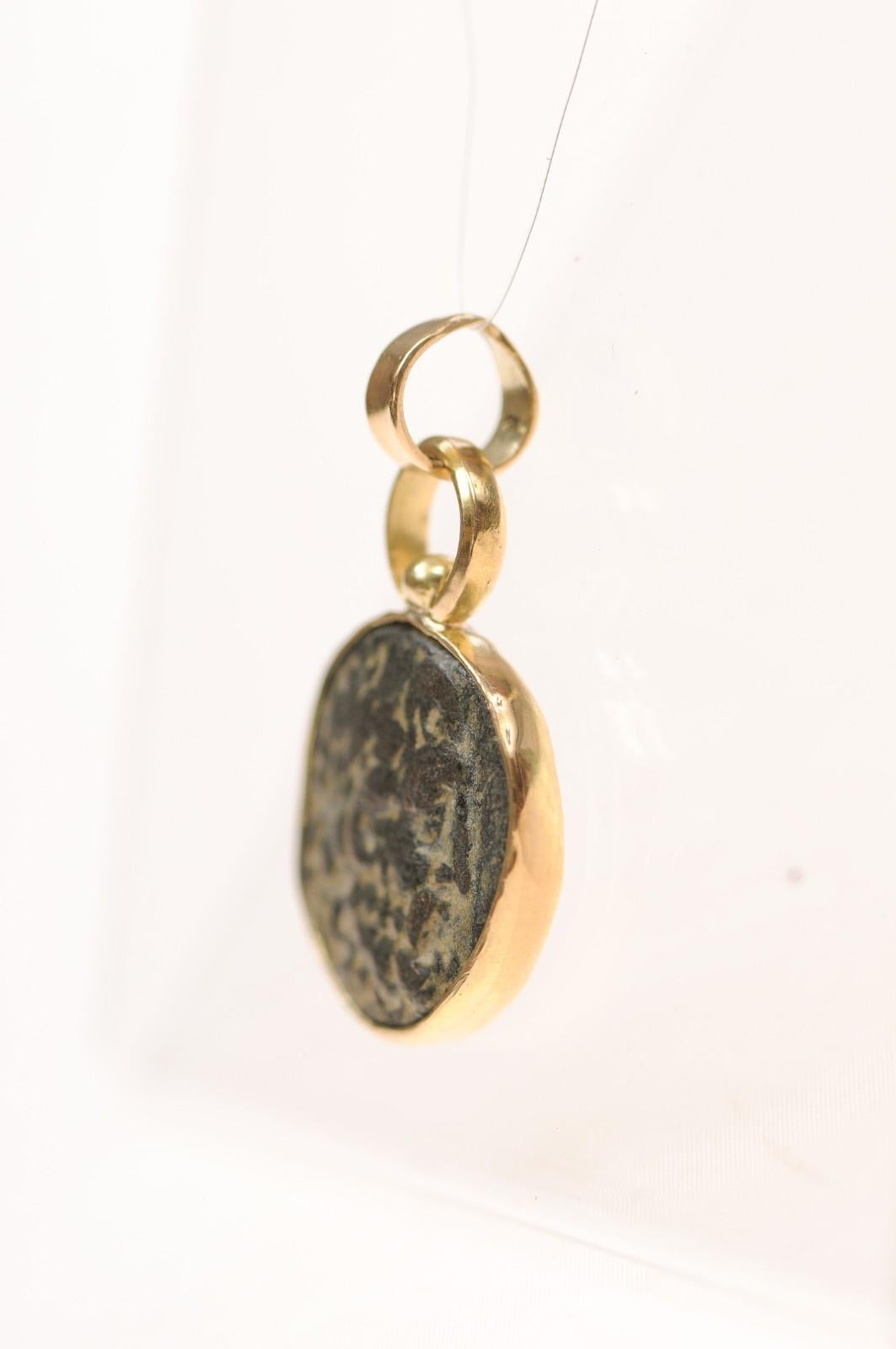 A Bronze Greek [coin] pendant w 18 karat gold (pendant only) For Sale 3