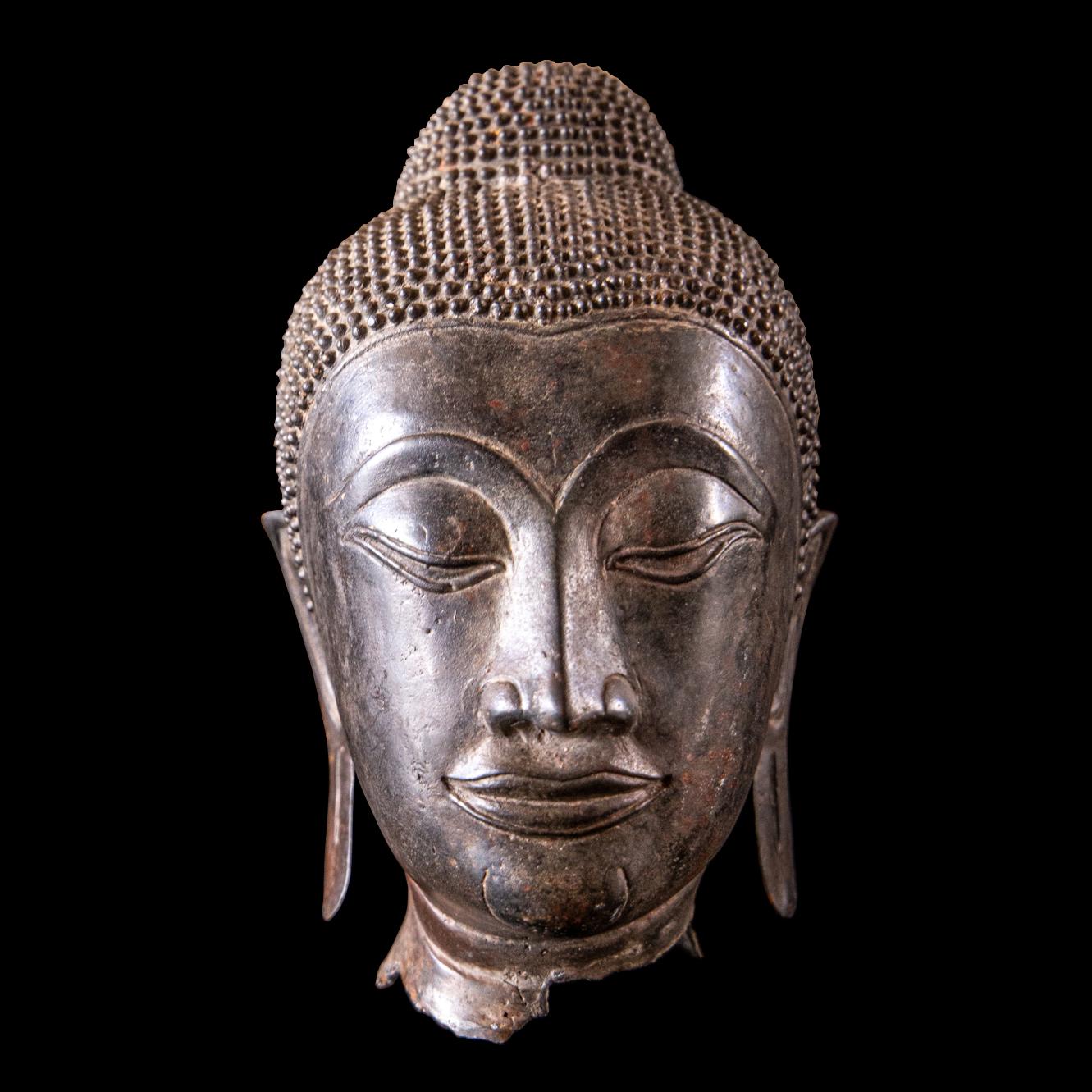 Tribal Bronze Head of Buddha 18th Century, Thailand For Sale