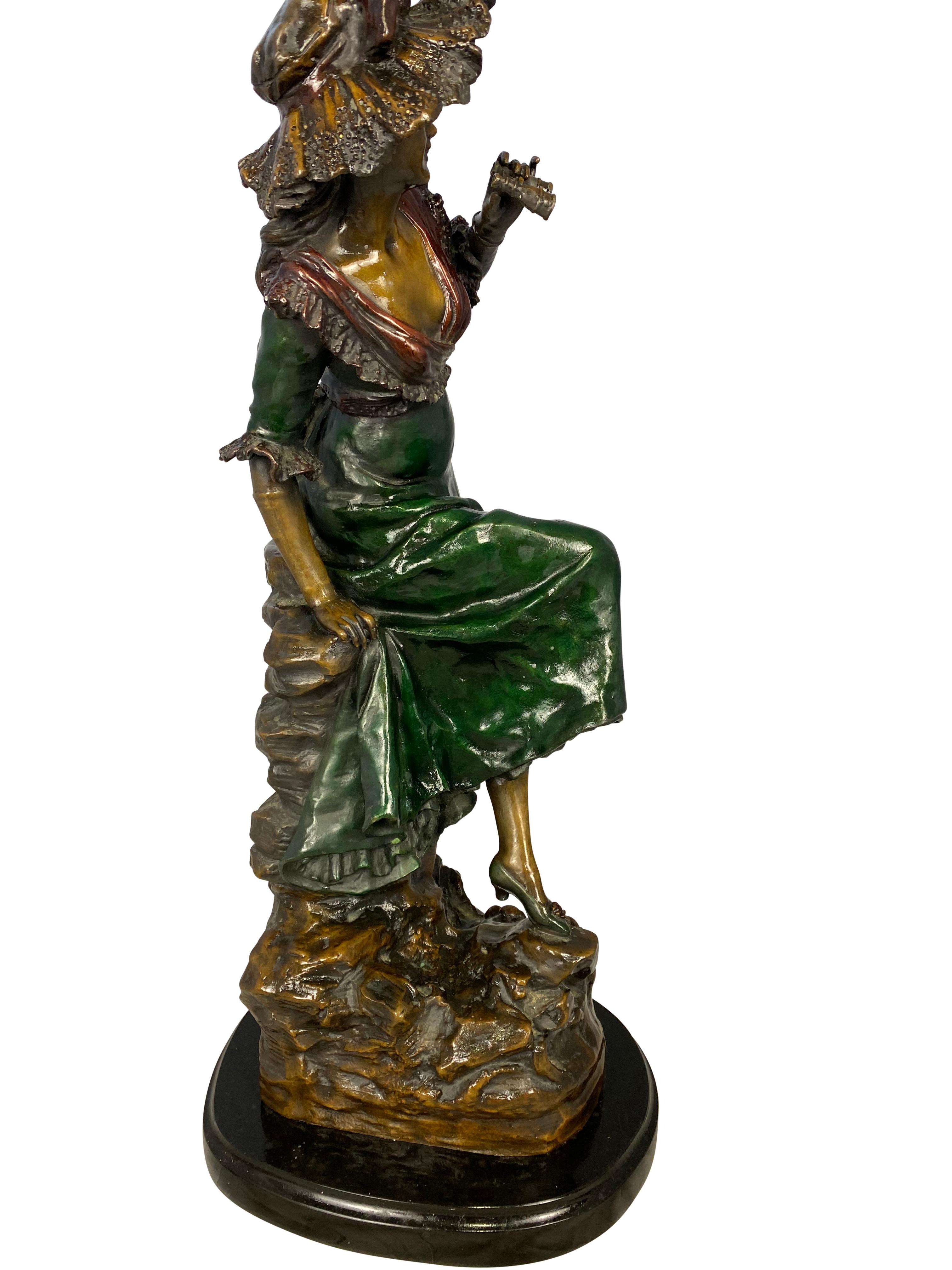 Bronze Lady, Signed 'Louis Hottot', 20th Century In Excellent Condition For Sale In London, GB