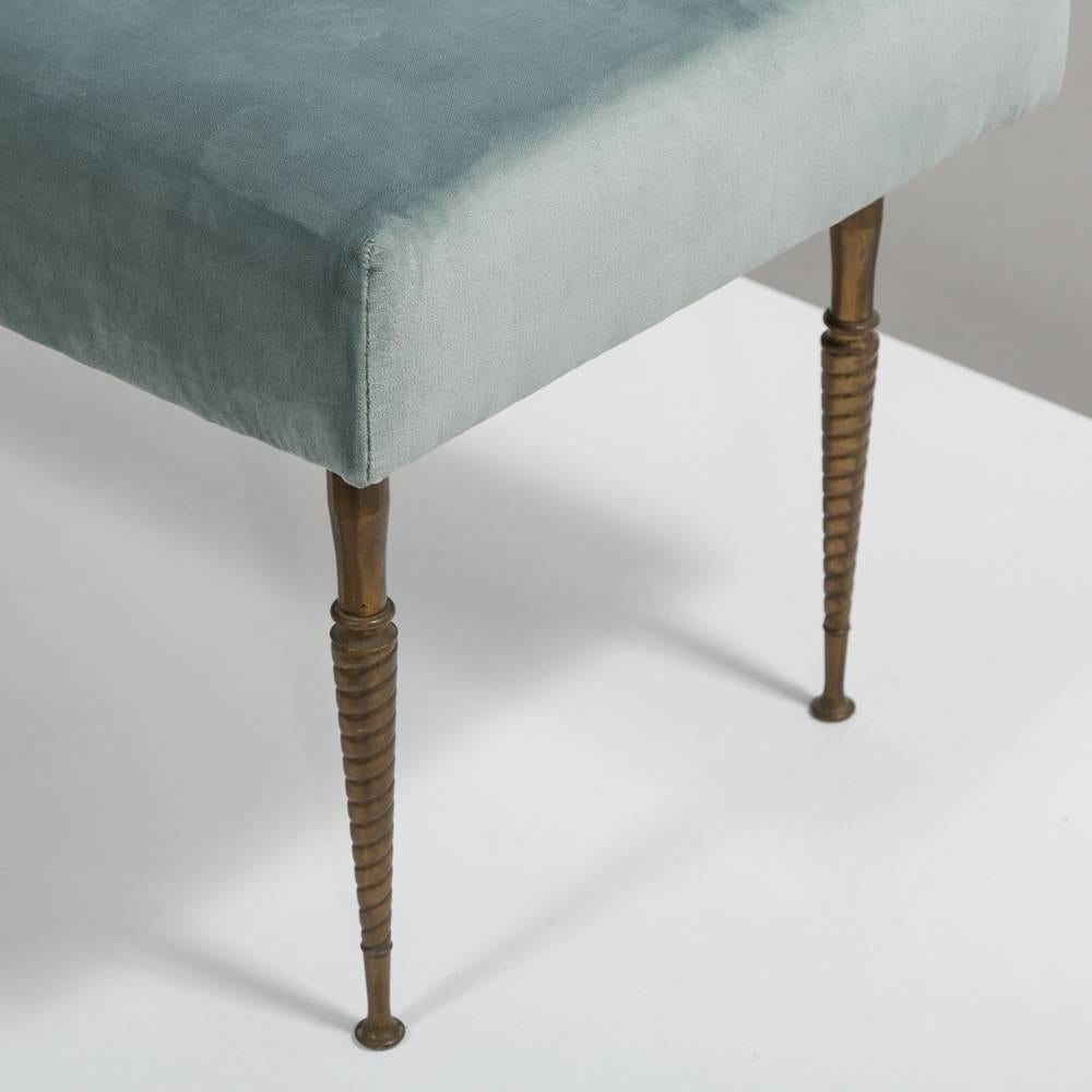 Contemporary Bronze Legged Velvet Upholstered Stool  