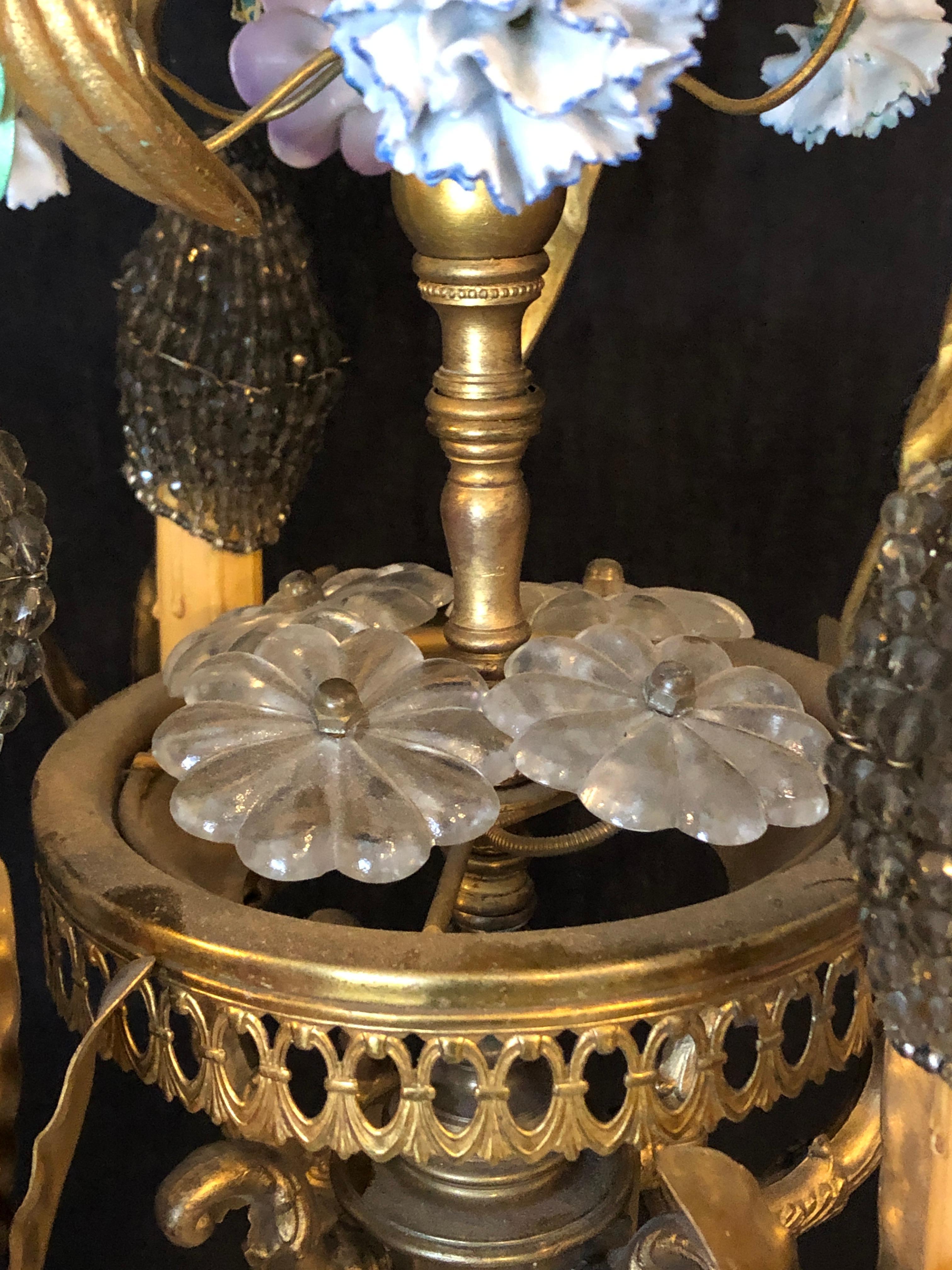 Bronze Louis XVI Style French Chandelier with Porcelain Flowers 3