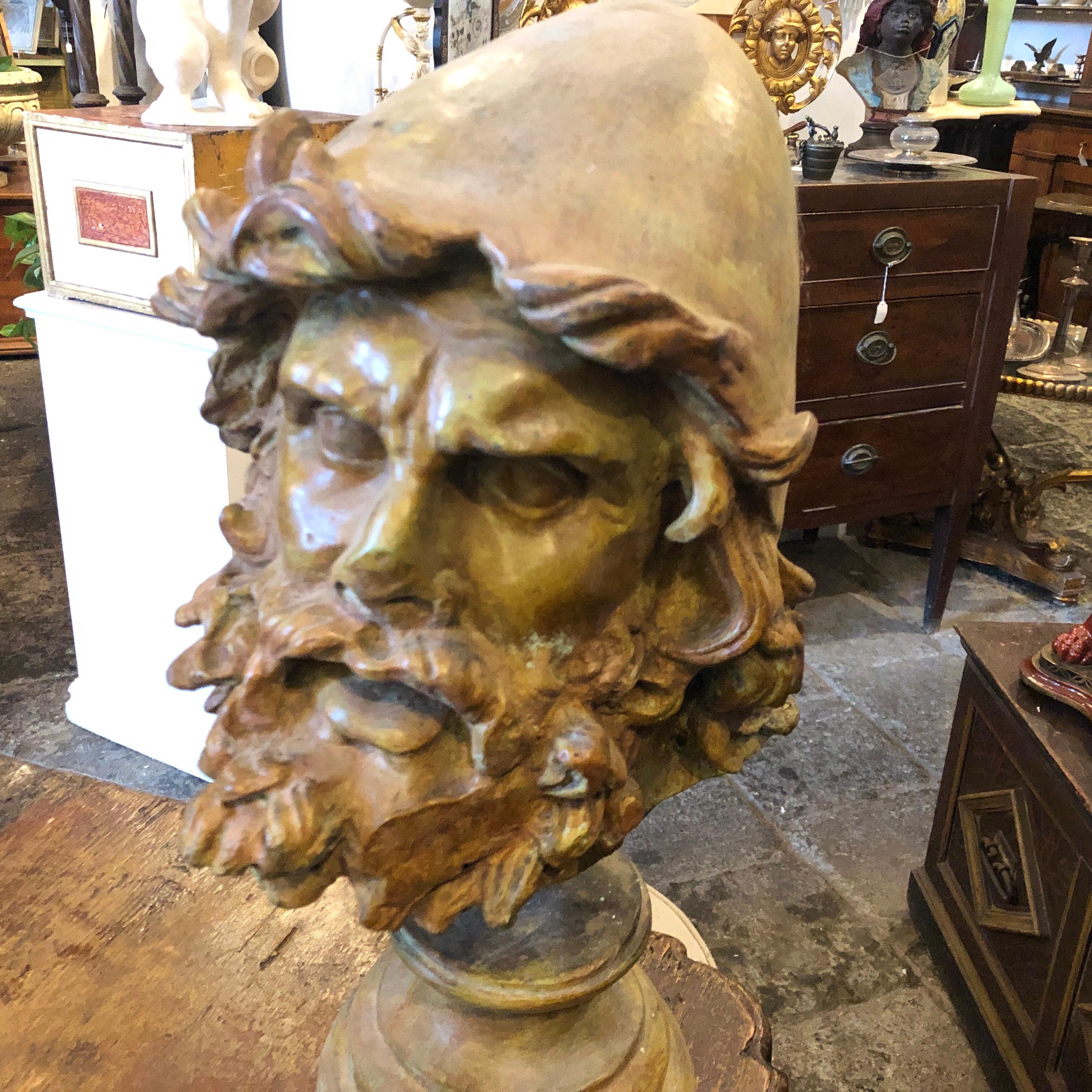 A bronze head of Ulysses from the original exhibited in the museum of Sperlonga in Italy. It's made in Naples in the second part of 20th century.