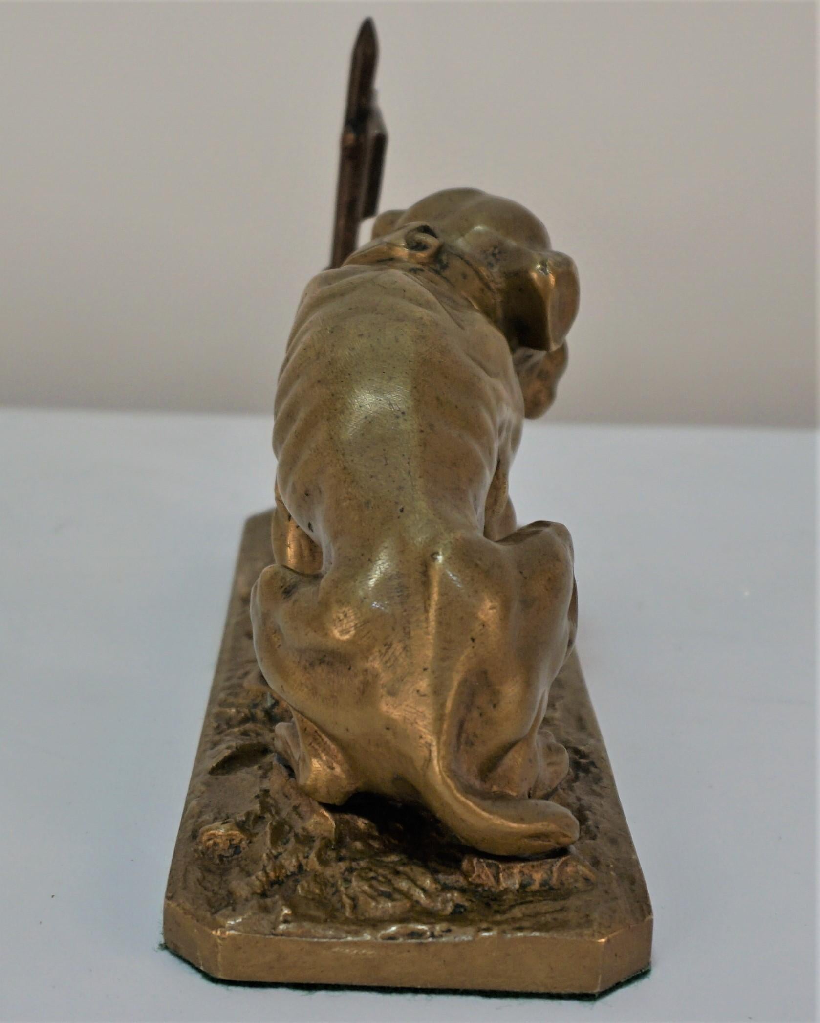 Bronze of a Mastiff Chained to a Post Inscribed S'adresser À Concerne In Good Condition For Sale In Fairfax, VA