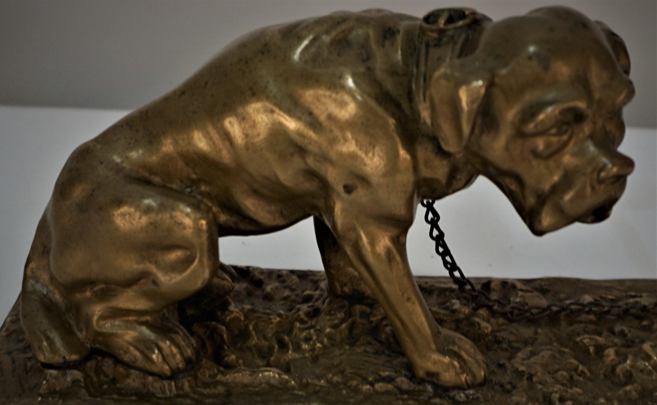 Bronze of a Mastiff Chained to a Post Inscribed S'adresser À Concerne For Sale 2
