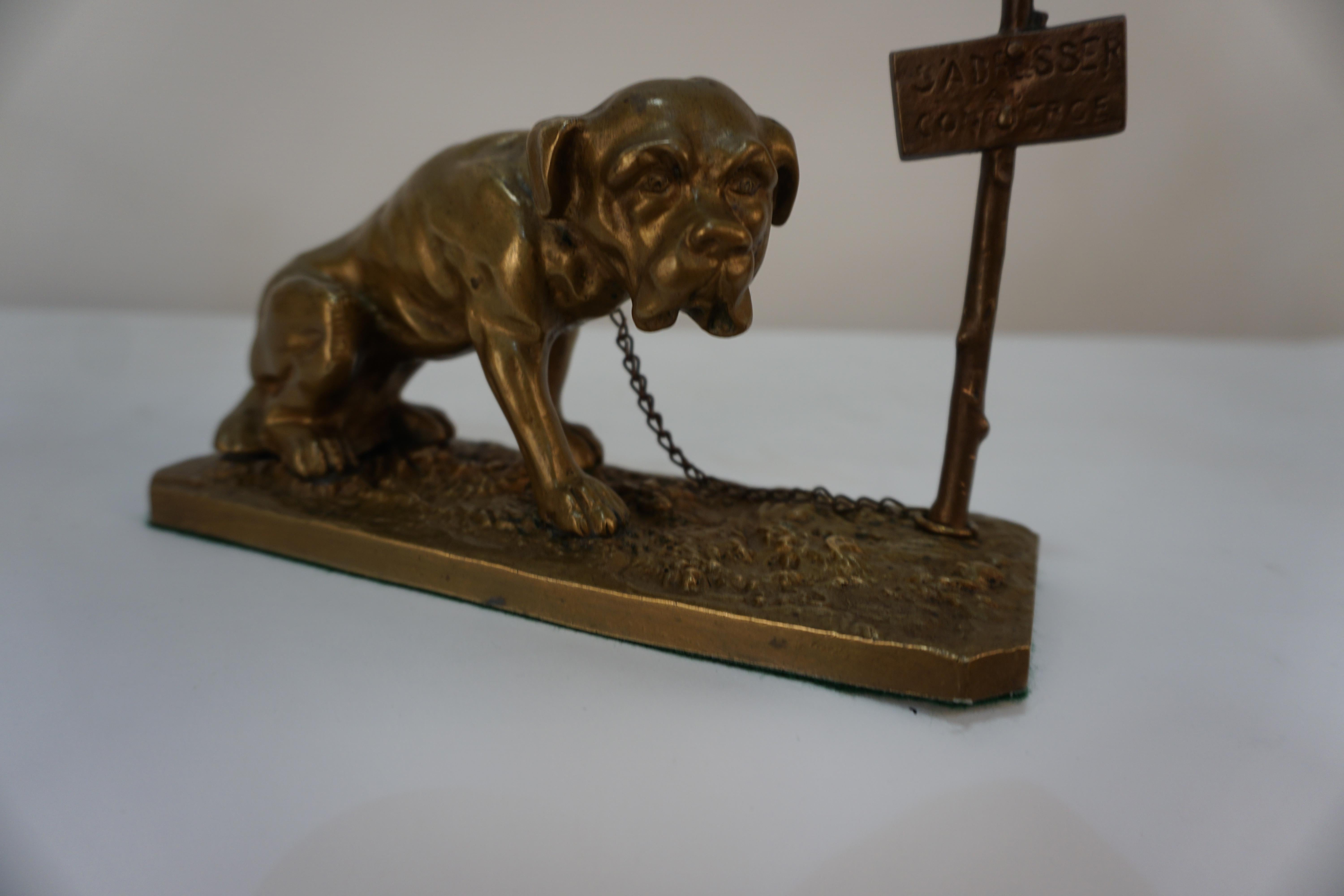 Bronze of a Mastiff Chained to a Post Inscribed S'adresser À Concerne For Sale 3