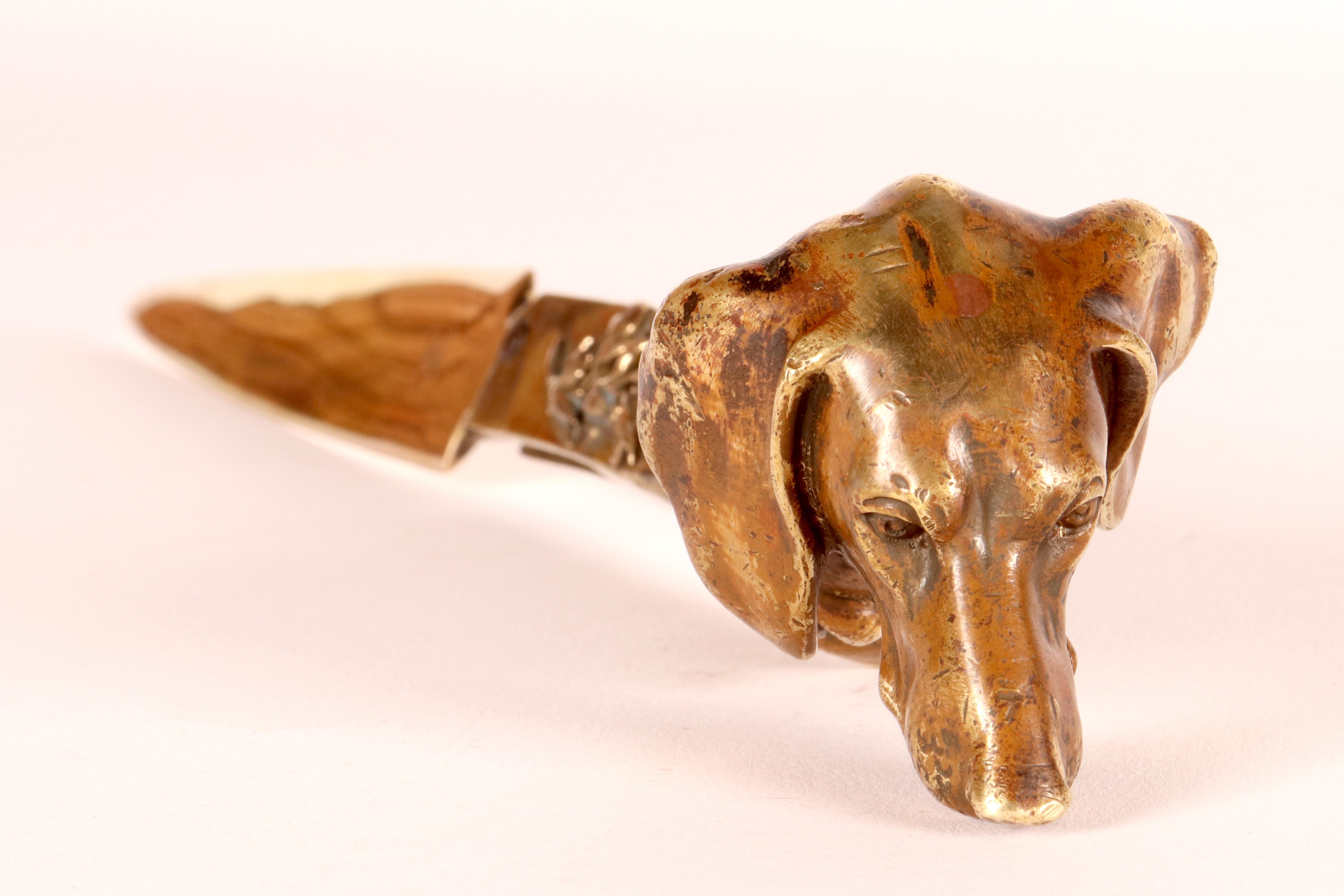 A bronze paper knife letter opener depicting a dachshund head, Austria 1890. For Sale 4