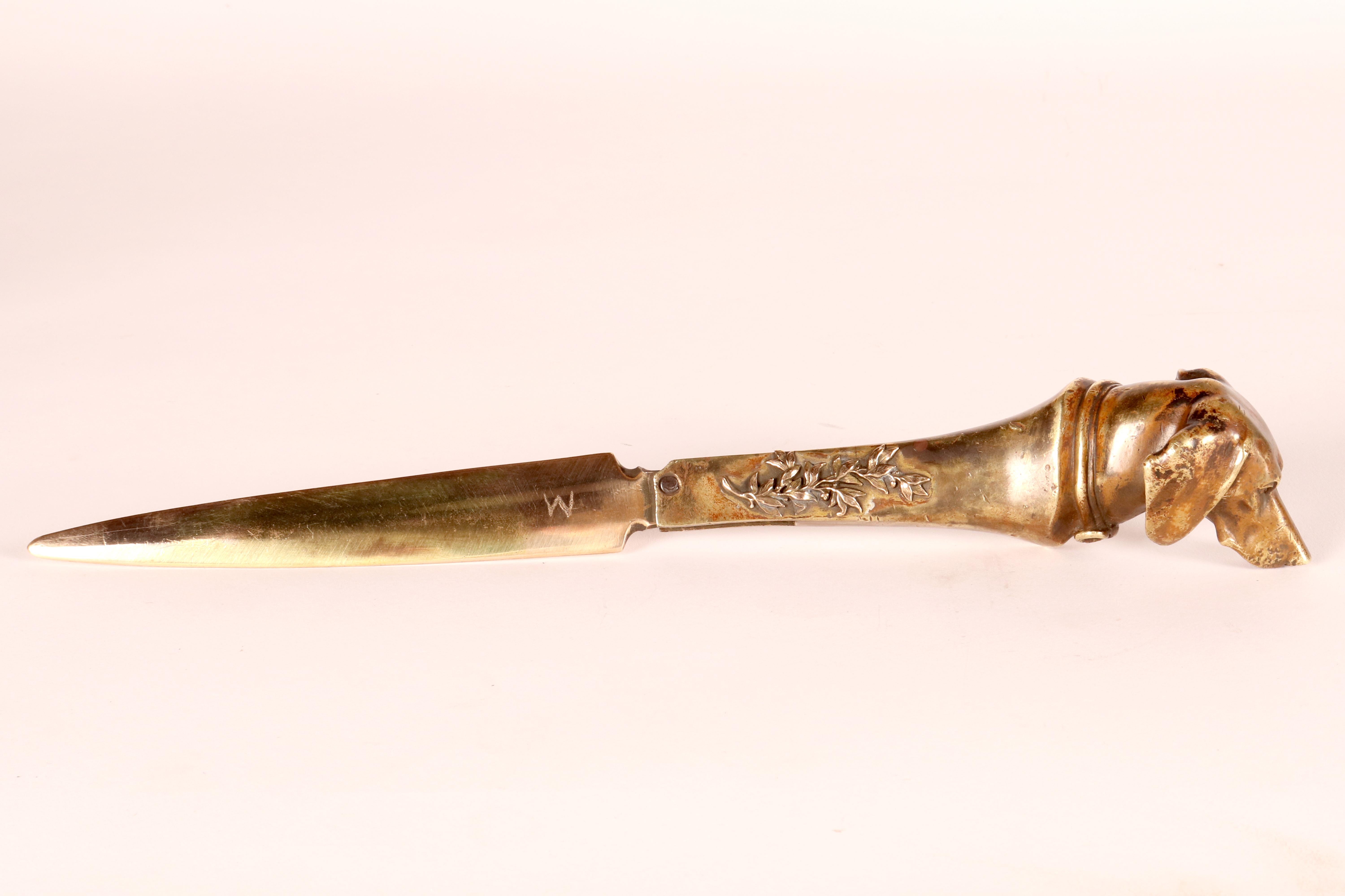 A bronze paper knife letter opener depicting a dachshund head, Austria 1890. For Sale 5