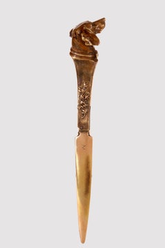 A bronze paper knife letter opener depicting a dachshund head, Austria 1890.