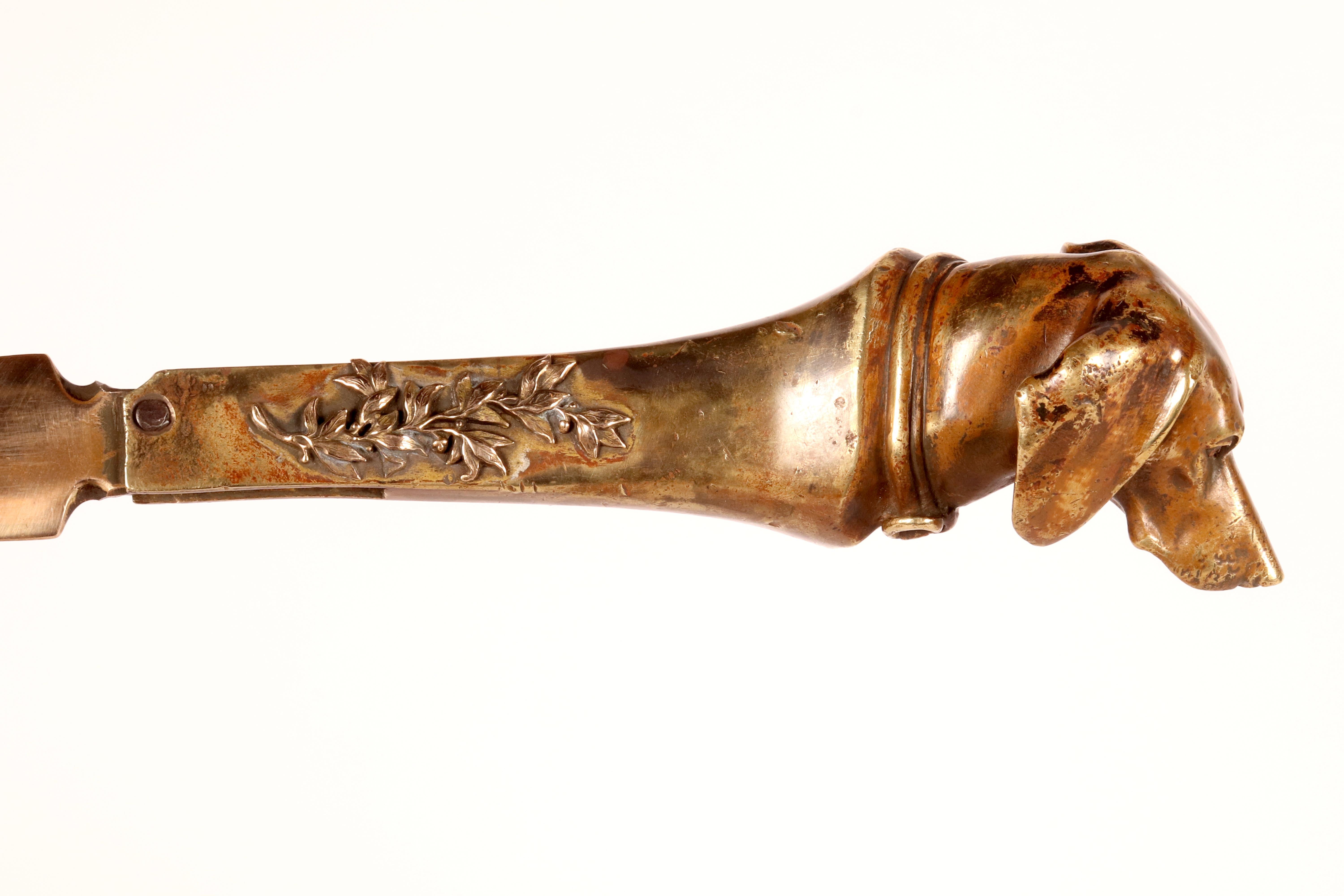 Austrian A bronze paper knife letter opener depicting a dachshund head, Austria 1890. For Sale