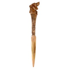 Antique A bronze paper knife letter opener depicting a dachshund head, Austria 1890.