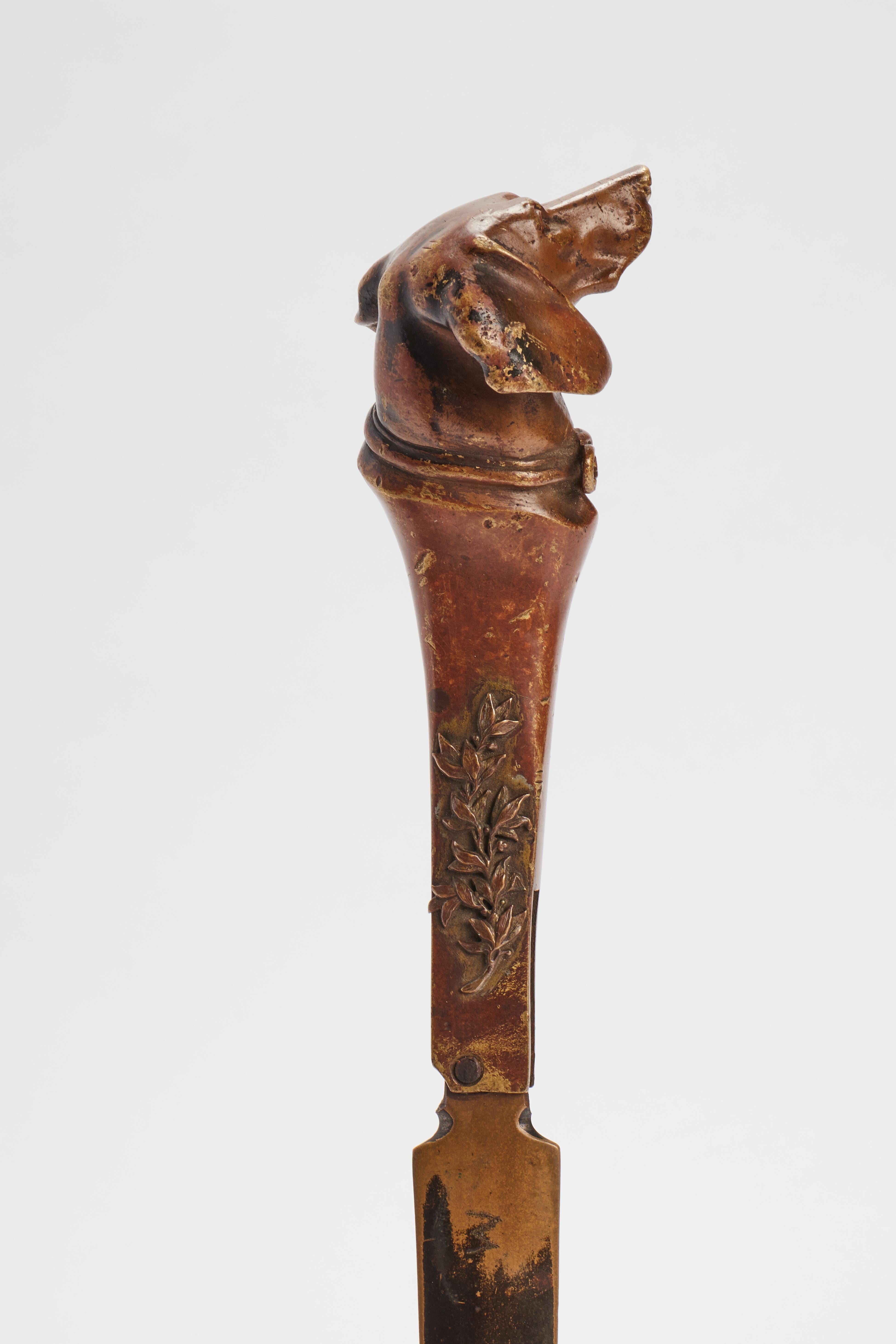 19th Century Bronze Paper Knife Opener Dipicting a Dachshund Head, Austria, 1890 For Sale