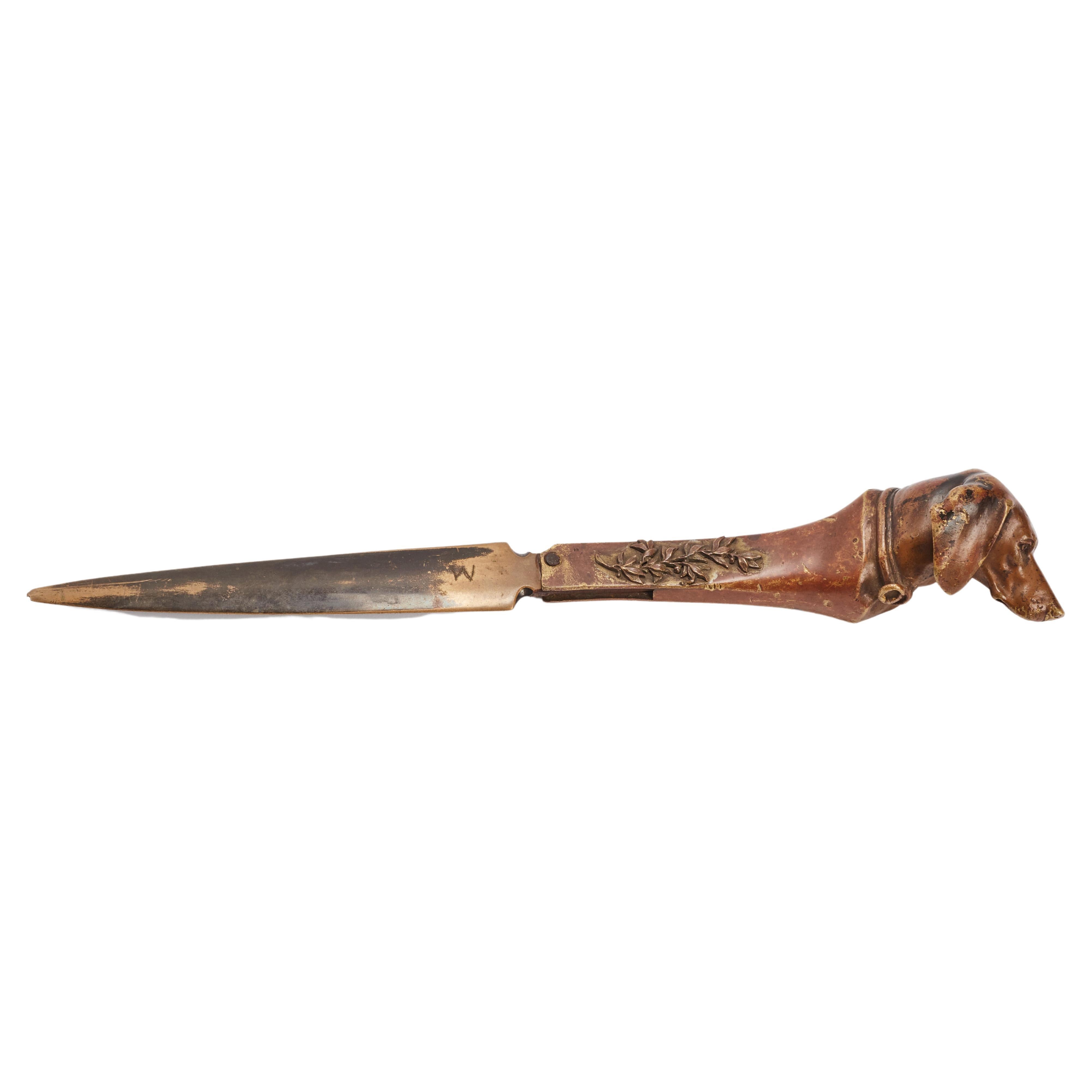 Bronze Paper Knife Opener Dipicting a Dachshund Head, Austria, 1890 For Sale