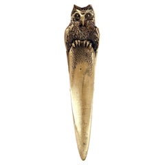 Antique A bronze paper knife opener dipicting a perched owl, Austria 1890.