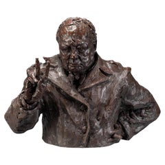 A bronze portrait of Sir Winston Churchill by Rufus Martin, 2023