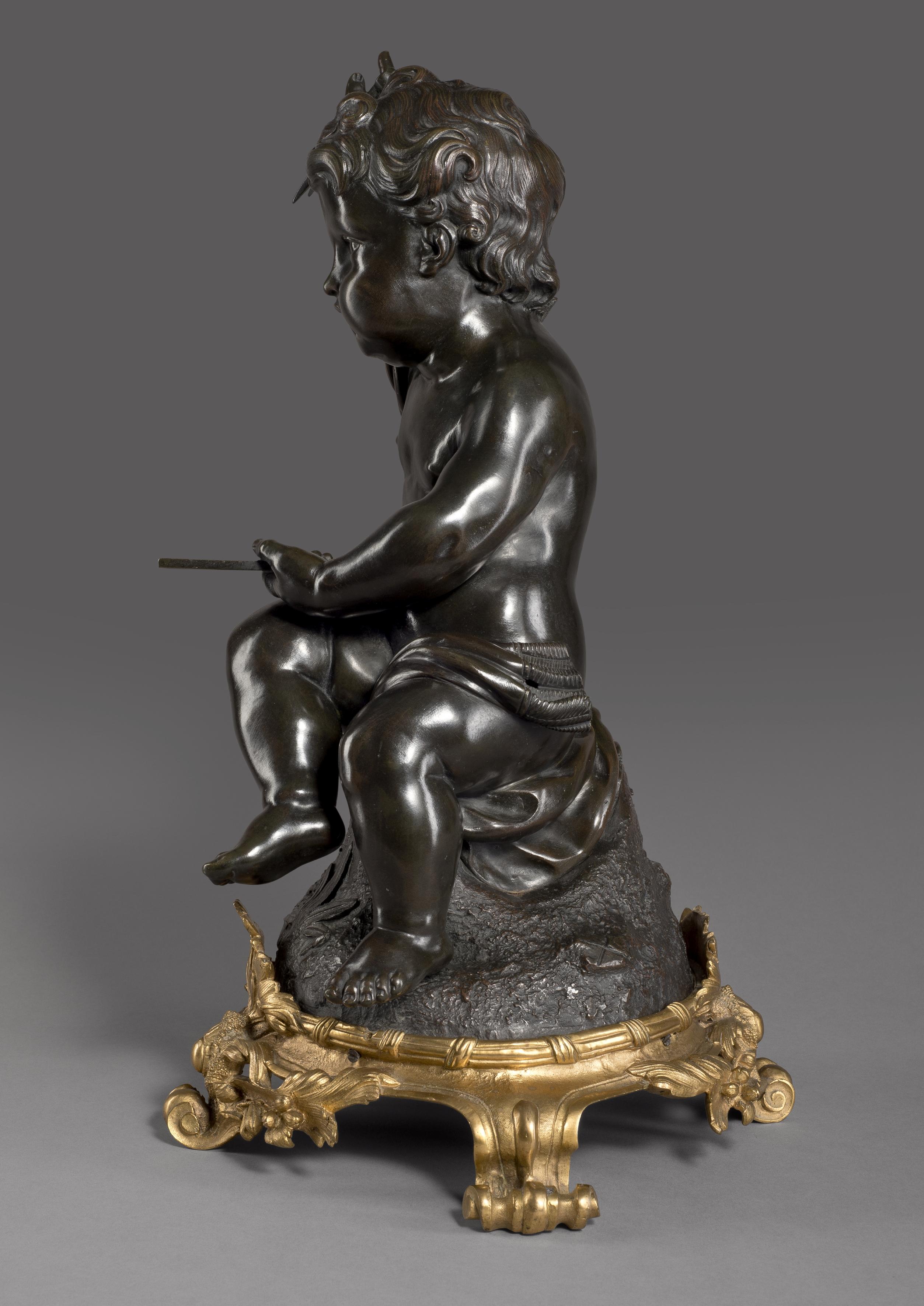 French Bronze Putto Figure Emblematic of Architecture, after Clodion, circa 1890 For Sale