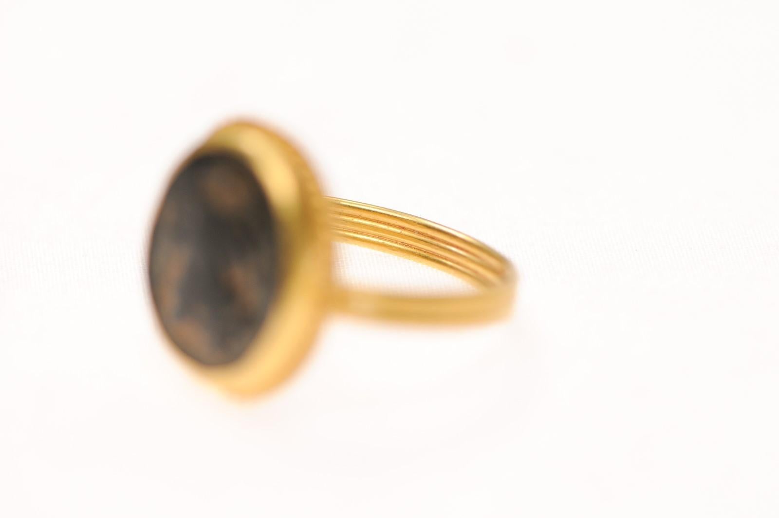 A Bronze Roman Coin as ring w 21K For Sale 6