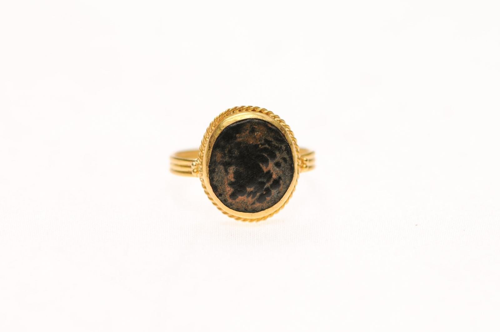 A Bronze Roman Coin as ring w 21K For Sale 2