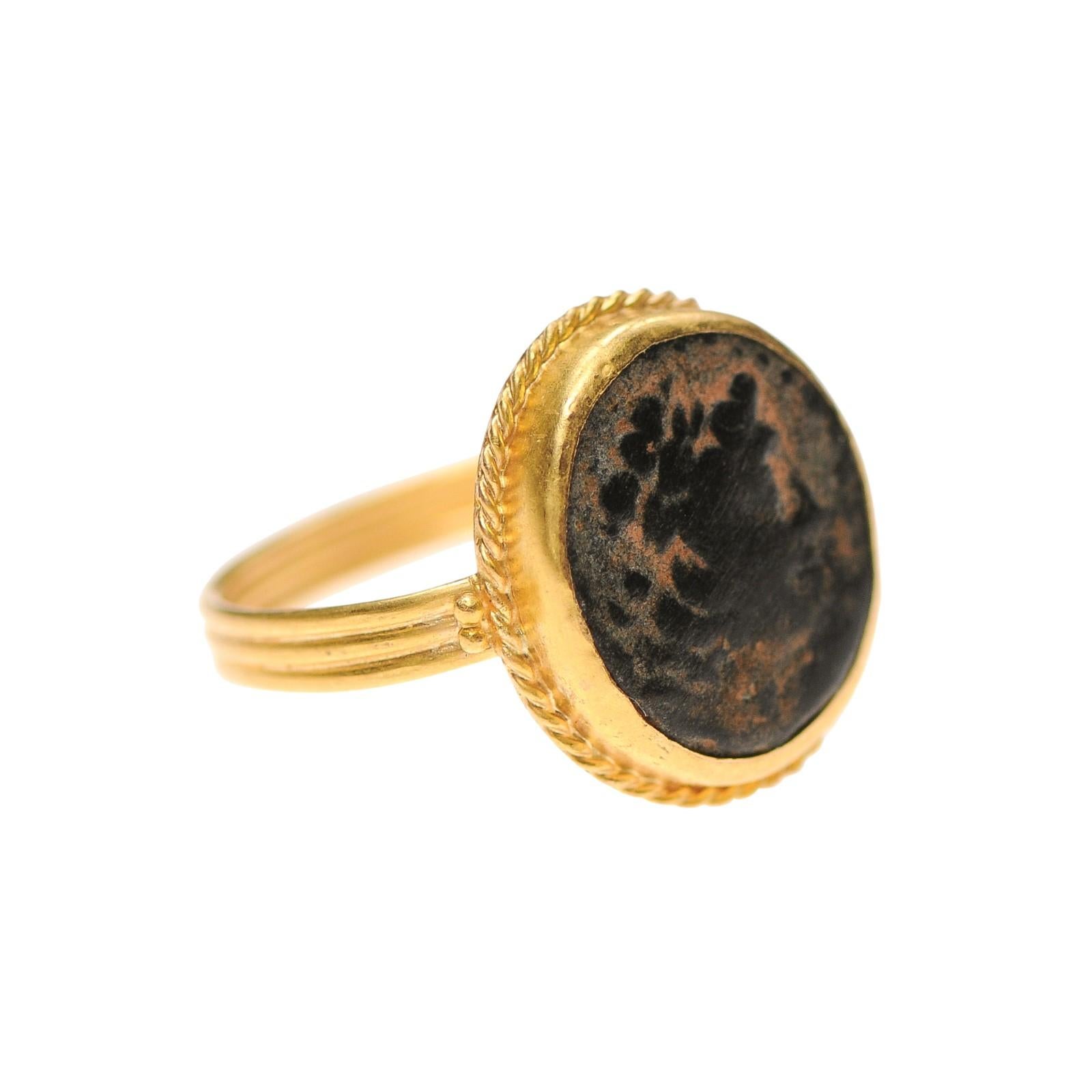 A Bronze Roman Coin as ring w 21K