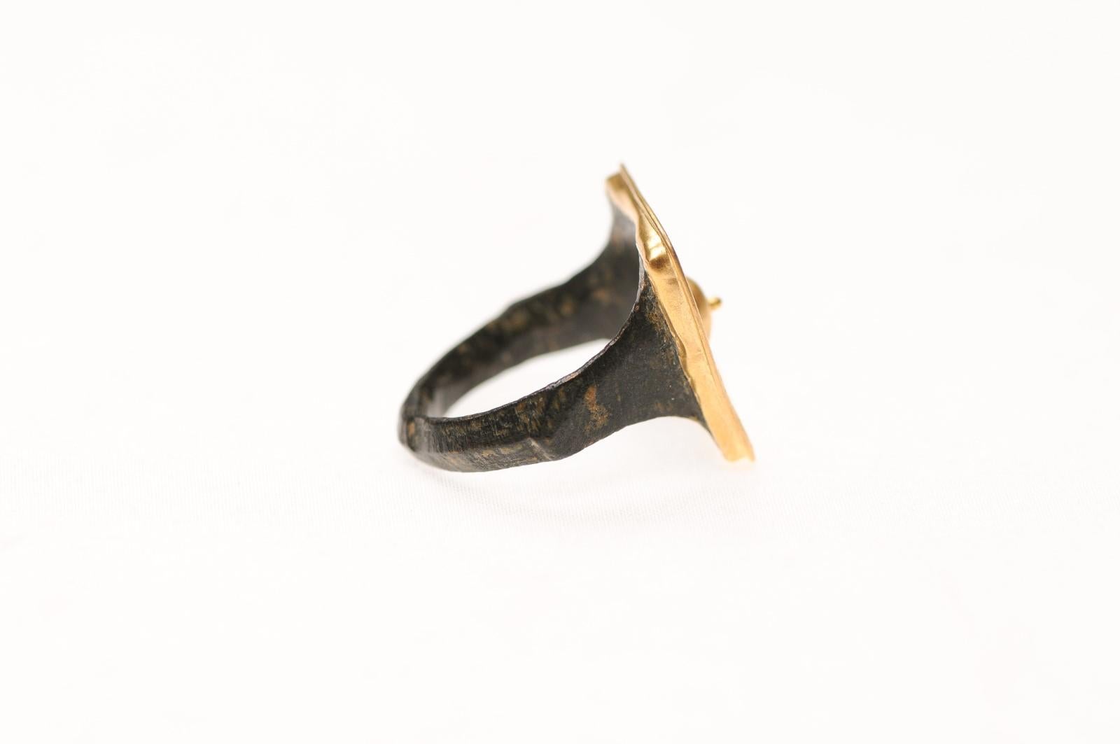 Classical Roman A bronze Roman ring w 21K gold For Sale