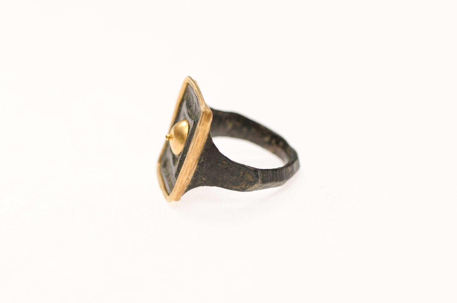 Women's or Men's A bronze Roman ring w 21K gold For Sale