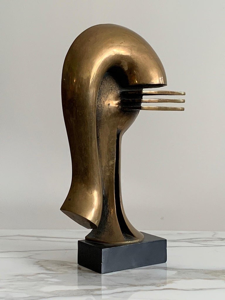 An unusual 1970s modernist sculpture in bronze by a noted American sculptor Rodger Mack (1968-2002). Entitled 