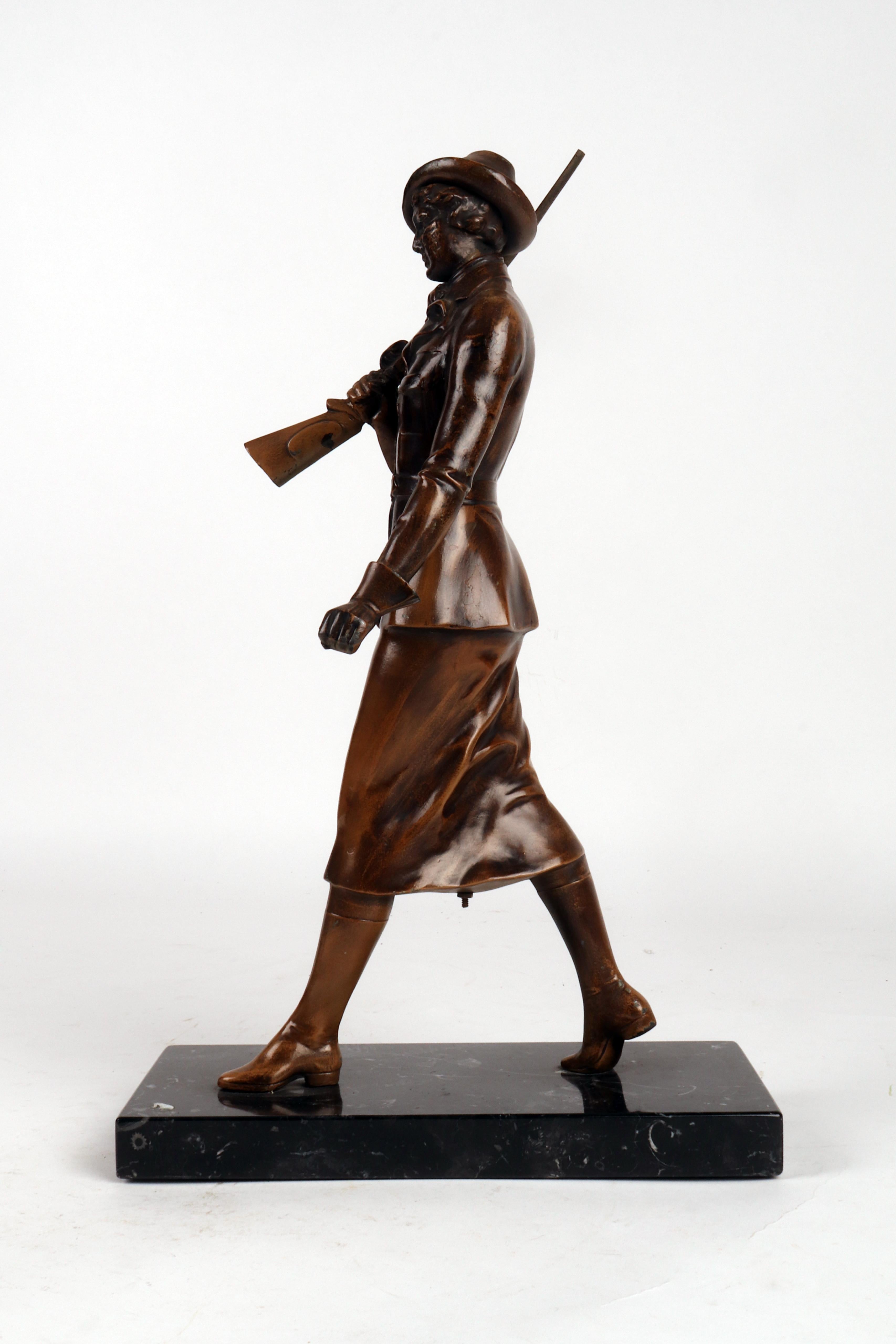 A bronze sculpture depicting a huntress with rifle, Austria 1920.  For Sale 1