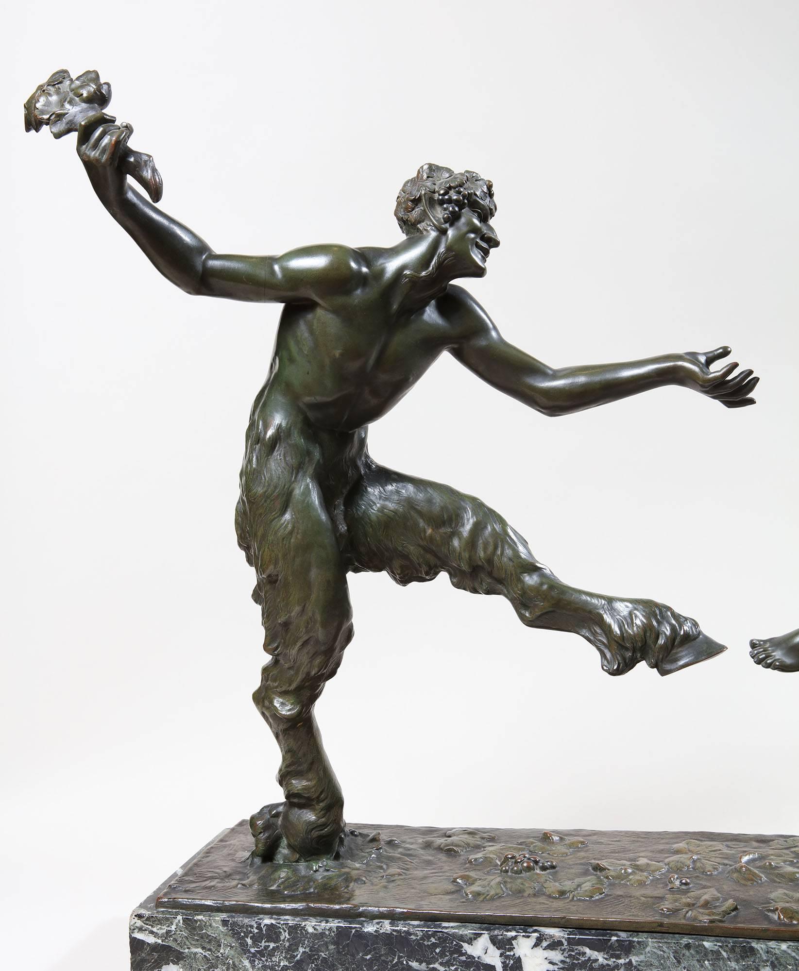 Bronze Sculpture Figural Group of a Dancing Satyr and Bacchante In Excellent Condition In London, by appointment only