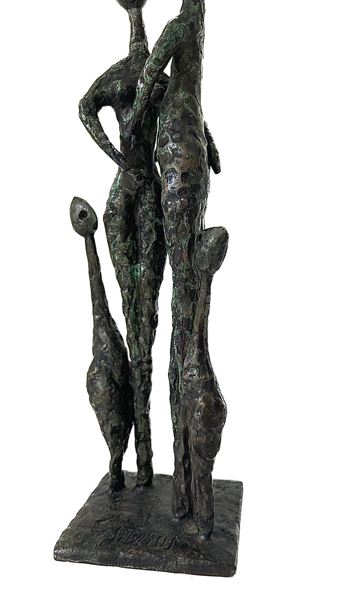 A bronze sculpture of a family by Charles Stratos  In Excellent Condition For Sale In Southall, GB