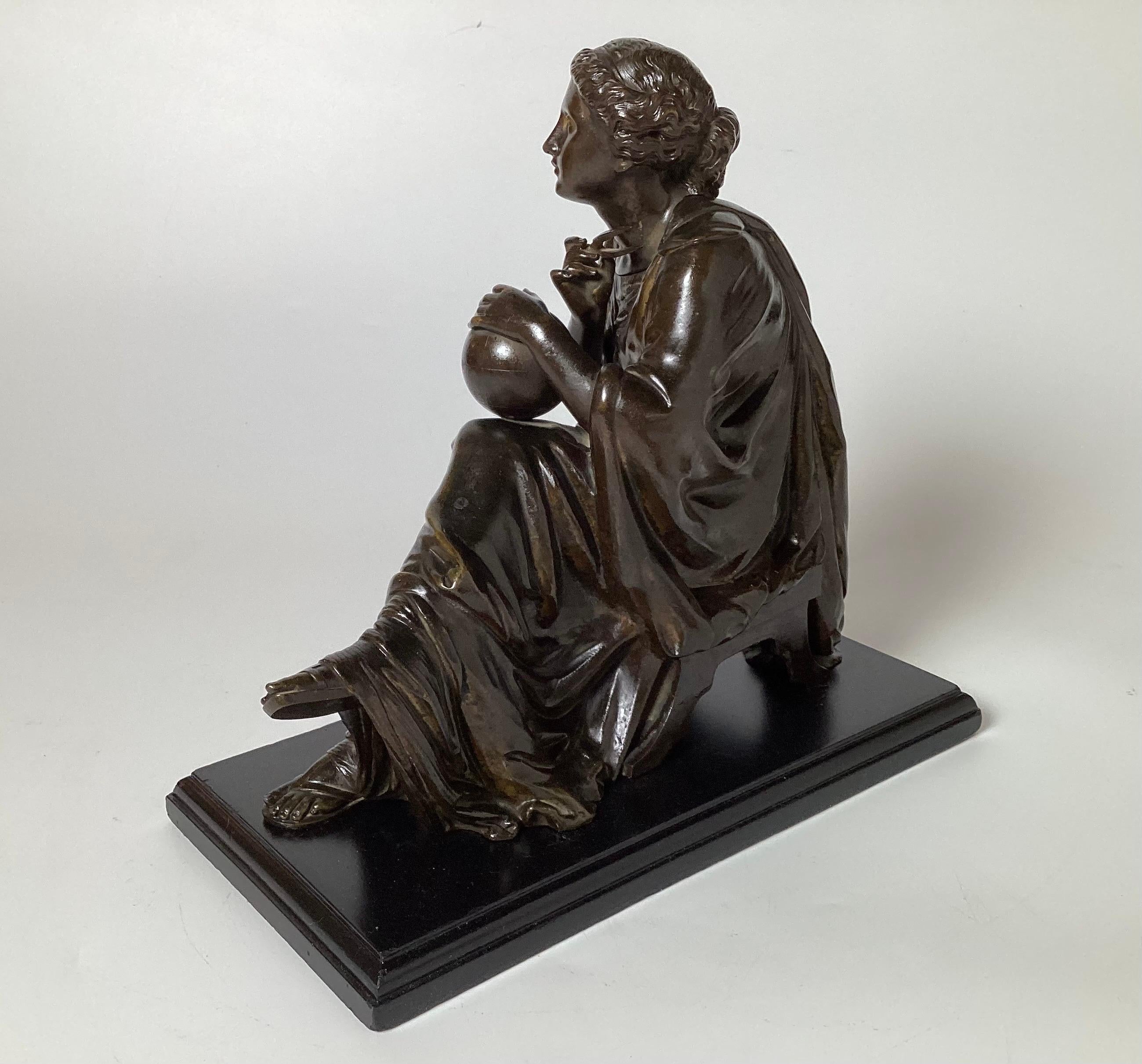 Neoclassical A Bronze Sculpture of a Seated Female Scholar, France Late 19th Century For Sale