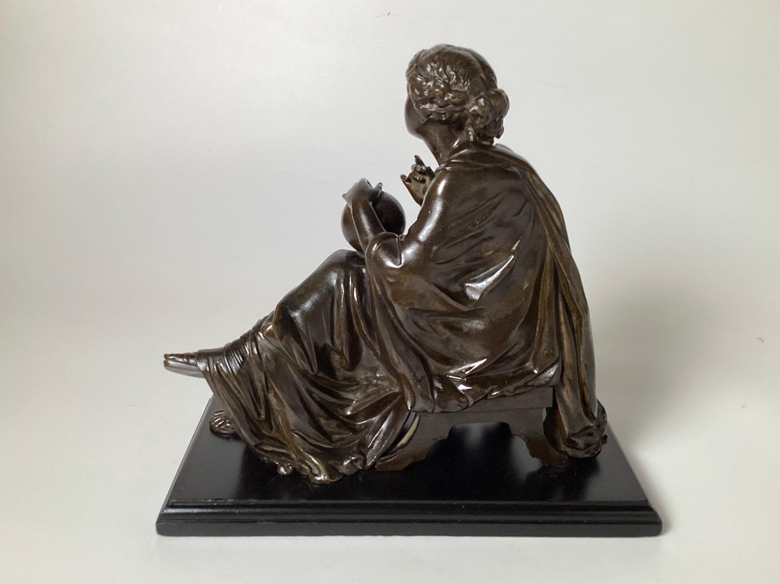 French A Bronze Sculpture of a Seated Female Scholar, France Late 19th Century For Sale