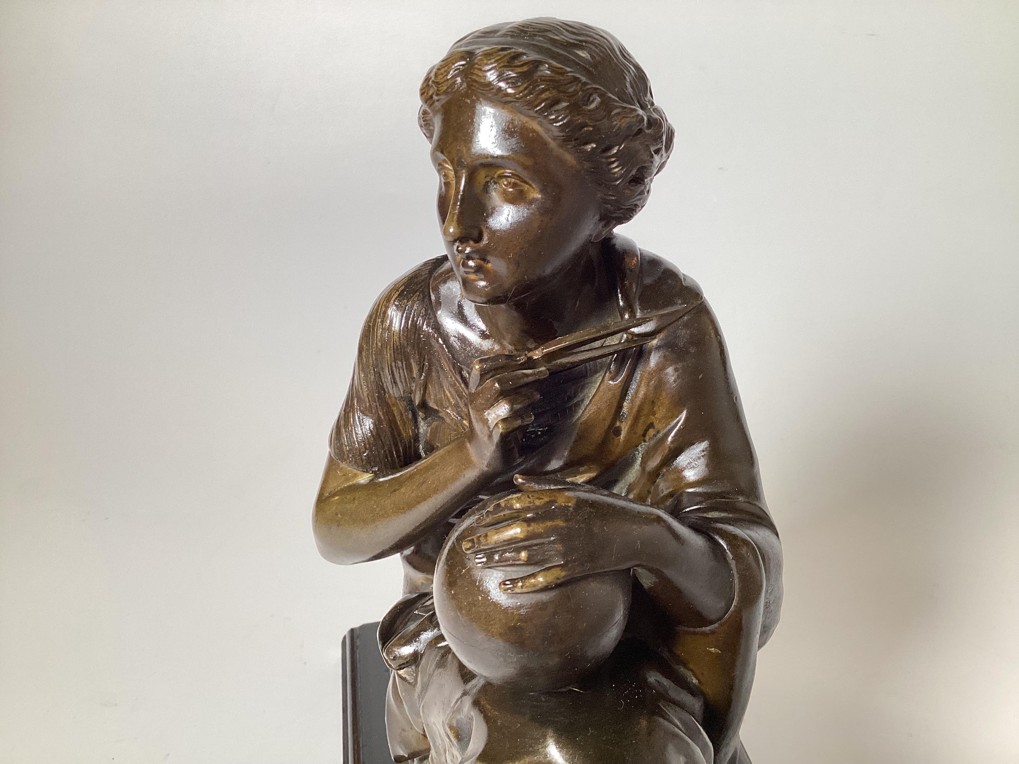 A Bronze Sculpture of a Seated Female Scholar, France Late 19th Century For Sale 1