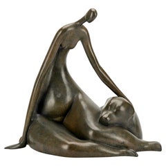Bronze Sculpture of a Woman and Her Dog by Marie Madeleine Gautier