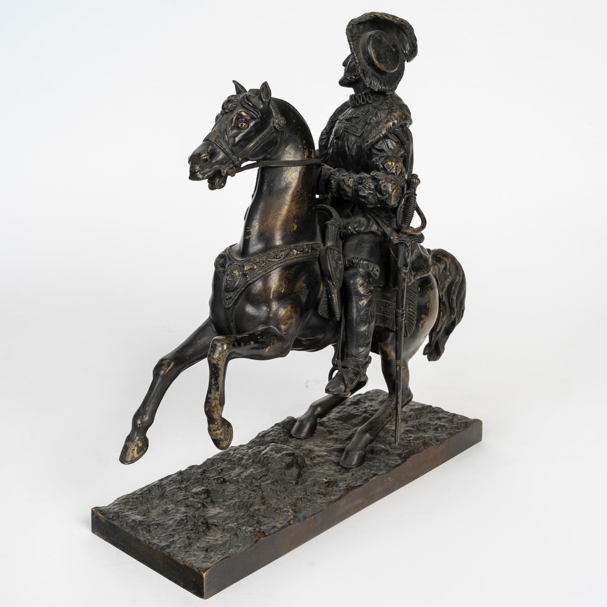 Scultura in bronzo di Francesco I, re di Francia, XIX secolo.

Scultura in bronzo non firmata di Francesco I, re di Francia, XIX secolo, periodo di Napoleone III.
H. H. 27 cm, L. 24 cm, P. 10 cm.